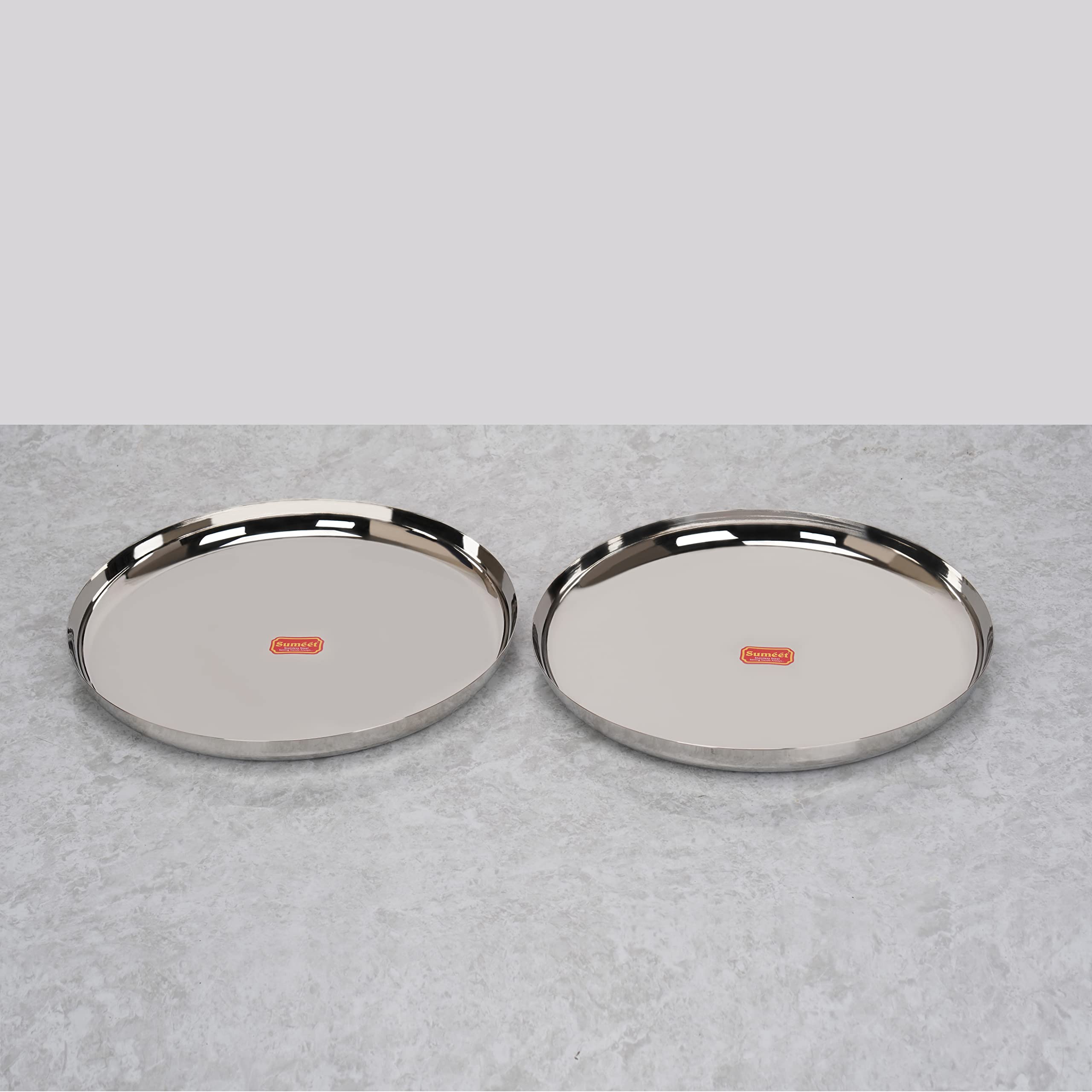 Sumeet Stainless-Steel Apple Shape Heavy Gauge Dinner Plates with Mirror Finish-34.6cm Dia, Set of 2pc, Silver